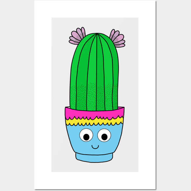 Cute Cactus Design #145: Pretty Prickly Pear Cactus In Cute Pot Wall Art by DreamCactus